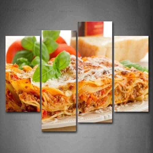 Pasta with Green Leaf In Plate and Cheese Wall Art Painting The Poster Print On Canvas Food Pictures for Home Decor Decoration