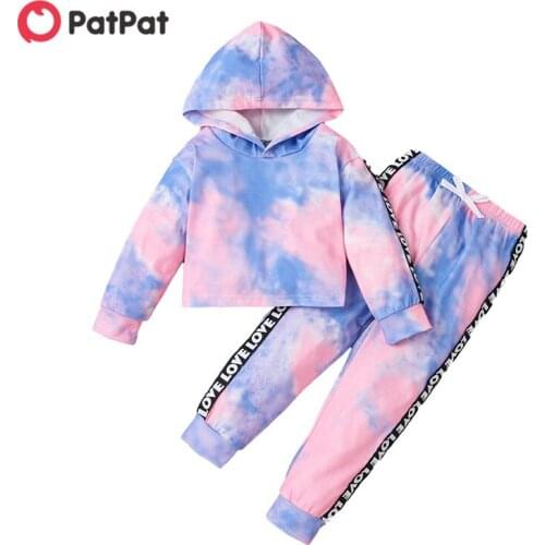 PatPat 2020 New Spring and Autumn 2-piece Baby / Toddler Tie-dye Letter Long-sleeve Hooded Pullover and Pants Clothing Sets