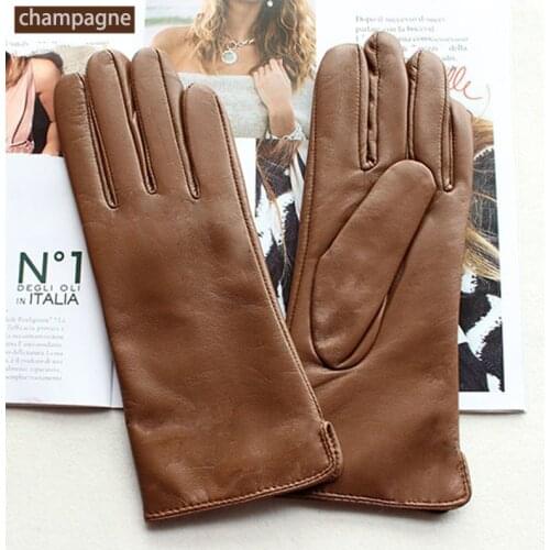 New sheepskin gloves womens straight-line style wool lining color warm autumn and winter ladies leather mittens free shipping