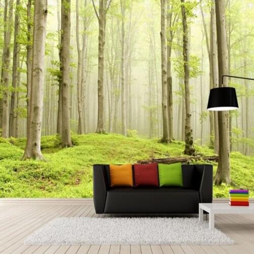 Dropship Custom Mural Fresh Natural Scenery Wallpaper Forest Trees Landscape Living Room Forest Wallpaper Wall Papers Home Decor