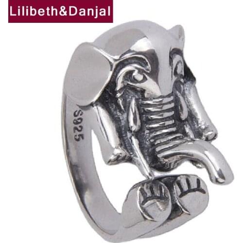 Three Dimensional Elephant Adjustable Finger Ring Real 925 Sterling Silver Vintage Fine Jewelry Women Men 2021 Free Shipping R13