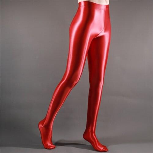 Sexy Women Shiny Pencil Pant Oil Glossy Candy Color HIgh Waist Smooth Stripe See Through Sexy Erotic Lingerie Pants Plus Size F2