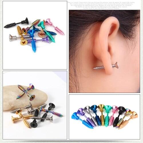 Punk Stainless Steel Nail Screw Stud Earrings
