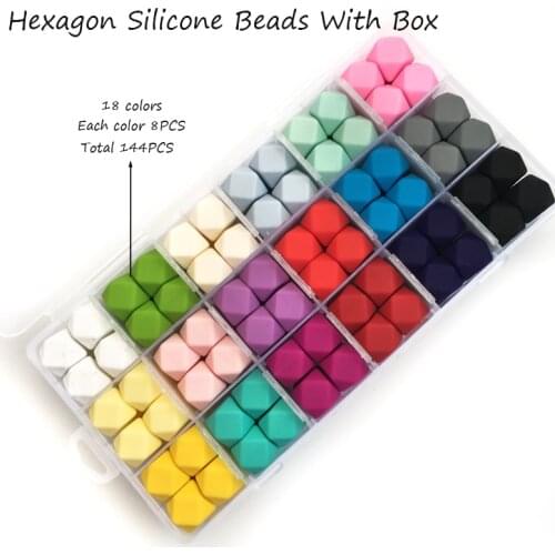 144pcs/lot 17mm Baby Teether Color Silicone Hexagon DIY Chew Beads Pacifier Chain Necklace Toy Chewable Teether Nipple BPA Free