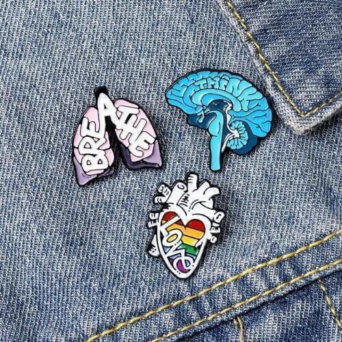 Blue brain Rainbow heart Enamel Brooch Breathe lungs Creative organ Lapel Pin fashion Bag jackets custom Badge Gifts for friends