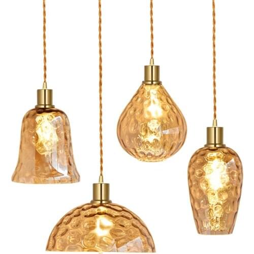 Nordic vintage ripple glass pendant lights restaurant bar glass aisle bedroom dining room study hanging Amber lamps lighting