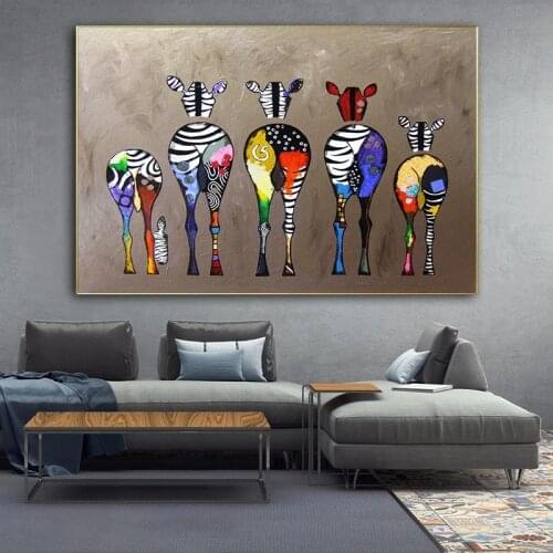 Modern Abstract Zebra Oil Paintings Print On Canvas Colorful Animals Wall Art Decorative Pictures for Home Living Room Decor