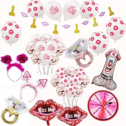 Bride Tribe Red Lip Air Balloon Diamond Ring Balloon Penis Pull Banners Sash For Wedding Bridal Shower Bachelorette Hen Party