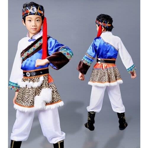 Ancient Traditional Chinese Costume Children Hmong Clothes Girls Folk Mongolian Tu Grassland Dance Suit Classical Stage Costumes