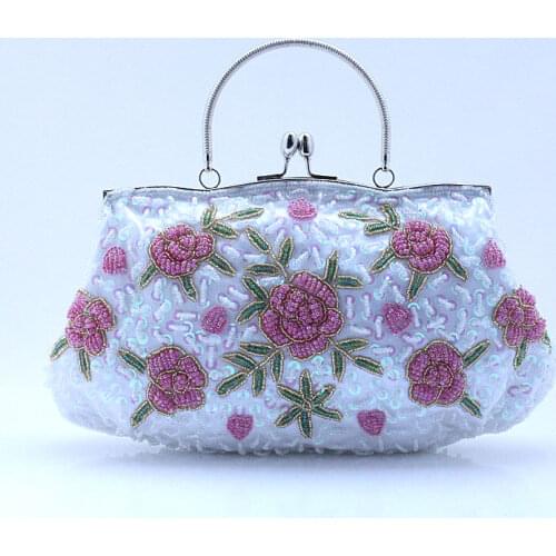 Top Selling White Totes Party Evening Bag Women Beaded Sequined Wallet Style Chain Handbag Clutch Banquet Mini Bag Bolso 03395-1