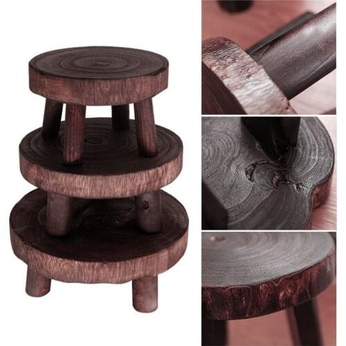 Vintage Wood Grain Garden Plant Pot Riser Flower Display Holder Flower Pot Rack Bonsai Display Shelf Office Dining Room Indoor