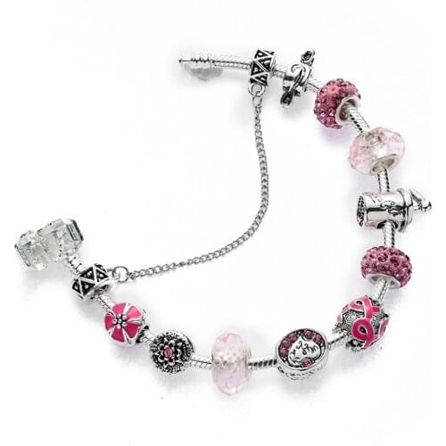 Vintage Silver plated Crystal Charm Bracelet Women Gift Brand Bracelet Jewelry Gift