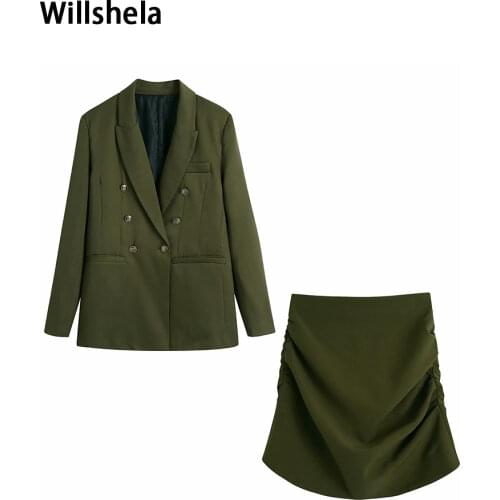 Willshela Two piece set Women suits High Fashion Fitted Blazer Elegant Mini Skirt Chic Lady 2 piece set Woman blazer set