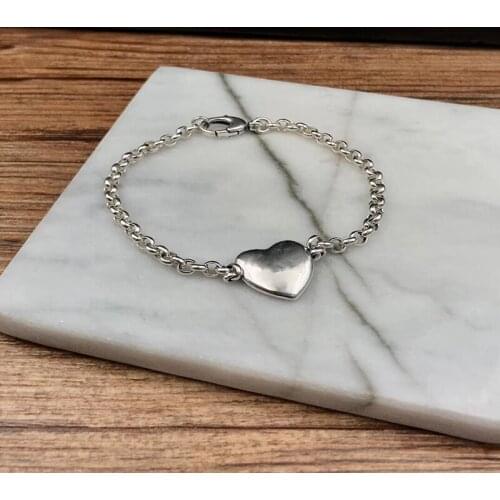 Womens Fashion Flower and Bird Carved Heart Pendant S925 Sterling Silver Bracelet Original Brand High Quality Jewelry Logo Gift