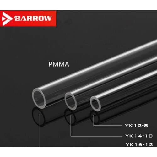 4PCS Barrow YK12 / 14/16 transparent acrylic tube 8 * 12mm / 10 * 14mm / 12 * 16mm rigid tube 500MM length