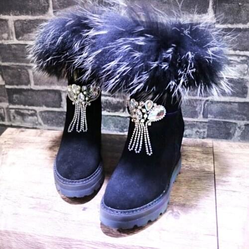 Winter snow boots in the barrel increased hand diamonds plus velvet warm non-slip cotton shoes high tube winter shoes long tube