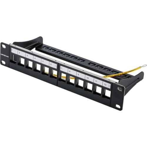 10-Inch 12-Port Blank Patch Panel Rack Installation Including Cable Management Support Rods For Cat.5E/Cat6 RJ45 Modules