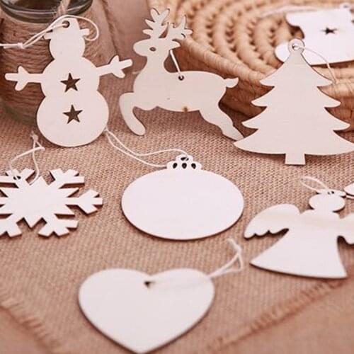 10pcs 8cm Christmas Wooden Pendants Xmas Tree Hanging Ornaments DIY Wood Crafts For Home Christmas Party New Year Decorations