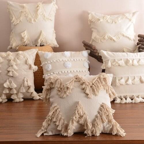 45X45cm Boho Ins Cushion Cover Plush With Tassels Cute Cotton Linen Moroccan Pillow Case Macrame Home Sofa Decorative Pillowcase