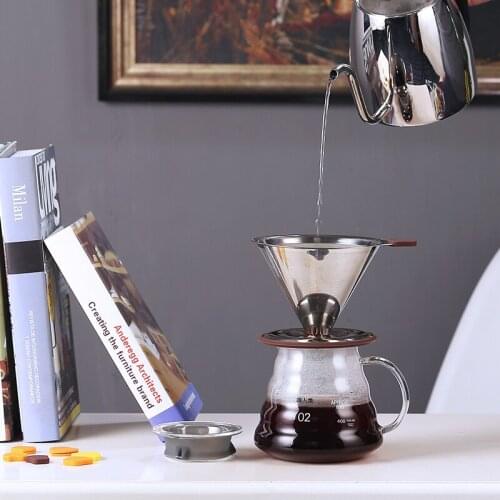 500ML pour over Coffee Server and V60-02 Coffee Dripper Sets Brewer coffee Percolators stainless steel filter and glass server