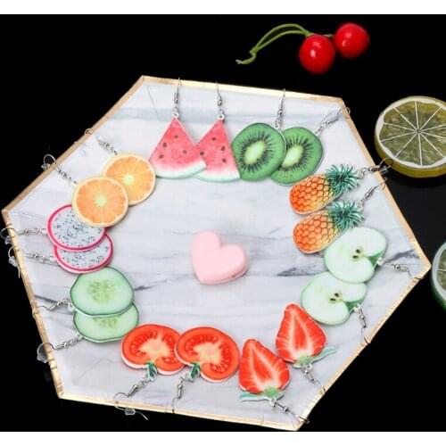 9 Pairs Cute Acrylic Fruit Drop Dangle Earrings Sets Tomato Kiwi Orange Jewelry