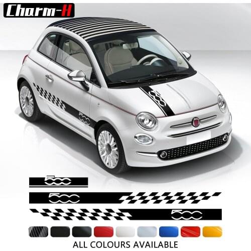 Car Styling Hood Decal Engine Cover 5D Carbon Fiber Vinyl Side Stripes Skirt Sticker for Fiat 500 595 Abarth 500e 500c Accessori
