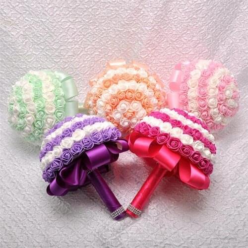 Bride Hand Tied Bouquet Imilated Candy Color Rose Bouquet Exquisite PE Foam Rose Bouquet Lifelike Bridesmaid Bouquet for Wedding