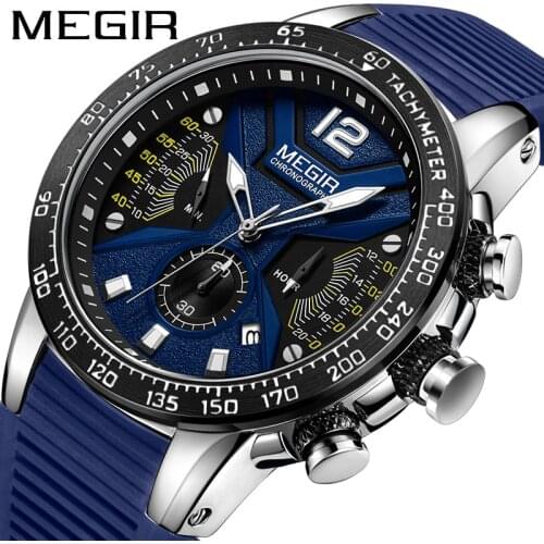 MEGIR New Sports Luminous Casual Multifunctional Chronograph Silicone Quartz Mens Calendar Watches Luxurious Personality 2106G