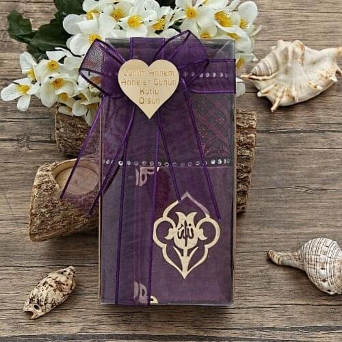 Purple Lace Shawl, Pocket Size Yasin Cüzü, Heart Plexiglass, Acetate Boxed Mothers Day Special Package Set FREE SHİPPİNG