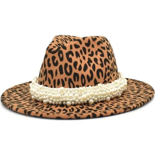 FUODRAO New Women Winter Leopard Printing Fedoras Vintage Jazz Cap Big Brim Party Elegant Cowboy Hat Ladies Panama F150