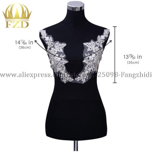 FZD 1 Pair Crystal Beaded Rhinestones Embroidery Patches White Pearl Beads Trimming for Wedding Dresses Bridal Free Shipping