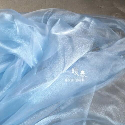 High-end Tulle Fabric Reflective Blue Hazy feeling Gloss DIY Veil Flower Background Decor Hanfu Dress Fashion Designer Fabric