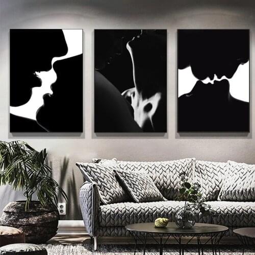 Young Couple In Love Kiss Canvas Paintings Modern Nude Portrait Posters Prints Wall Art Pictures living room Home Decor Cuadros