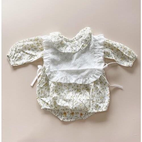 2020 Spring Korean Style Newborn Baby Girls Bodysuits Floral Printed Ruffles Collar Long Sleeve Infants Clothes Kids Jumpsuits