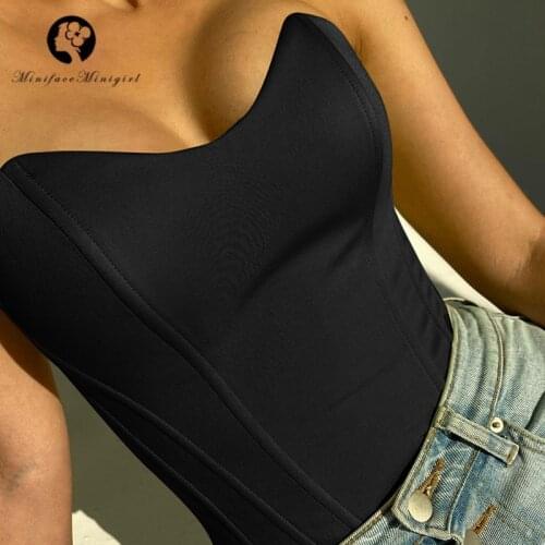 2021 Fashion Sexy Satin Boned Corset Crop Top Women Strapless Sleeveless Party Y2K Summer Off Shoulder Bustier Tank Tops Korzet