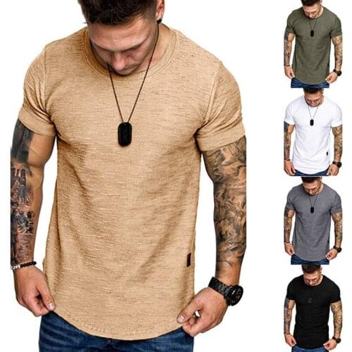 Summer Mens Casual Short Sleeve T-shirt Simple Style Solid Color Breathable Slim Fit Tee Tops Gym Workout Base Shirt