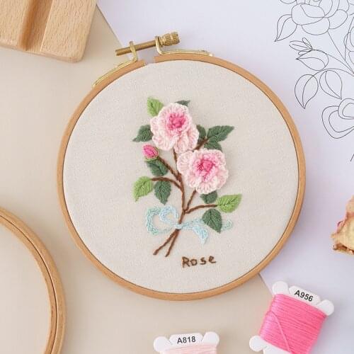 DIY Flowers Embroidery Material Package Beginner Non-finished Product Flower Embroidery Cloth Threads Tools Kit Decor Artwork