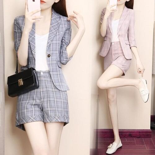 Fashion temperament plaid small suit jacket shorts two-piece suit suit female summer new style 2 piece set women