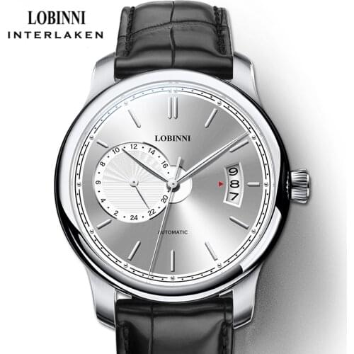 LOBINNI Genuine Leather Strap Men Mechanical Watch 50m Waterproof Sapphire Glass Automatic Watches Relogio Masculino