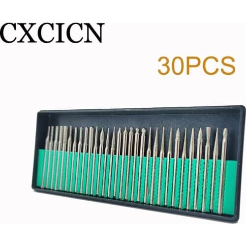 30Pcs Diamond Grinding Burr Drill Bit Mix Set For Engraving Carving Polishing Rotary Tools