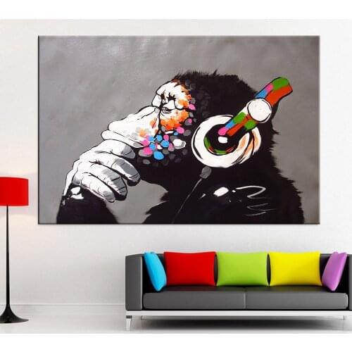 Funny Animals Canvas Pictures Monkey Headphones Home Decorative Wall Art Paintings Prints Modern Modular Poster Living Room
