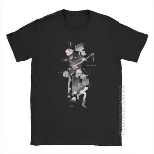Nier Automata T-Shirts For Men 100% Cotton Funny T-Shirt Round Neck YoRHa 2B Game Tee Shirt Short Sleeve Tops Summer