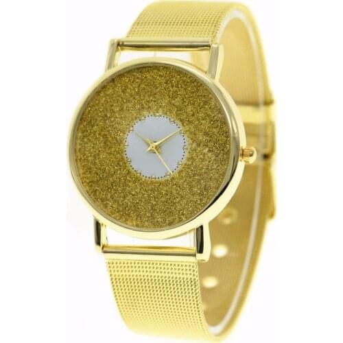 New High Quality Women Gold Plated Beads Watch Hing Metal Mesh Band Round Dial Quartz Analog Wrist Watch Fashion Women Watches