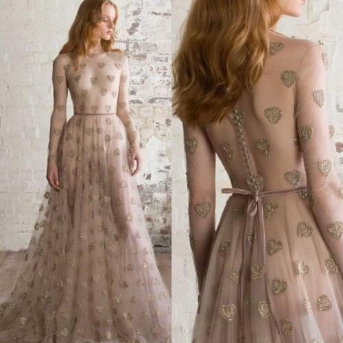 New Sexy Evening Dress Long Sleeve A Line Jewel Neck Illusion Prom Dresses Vestidos Customize Formal Celebrity Gowns