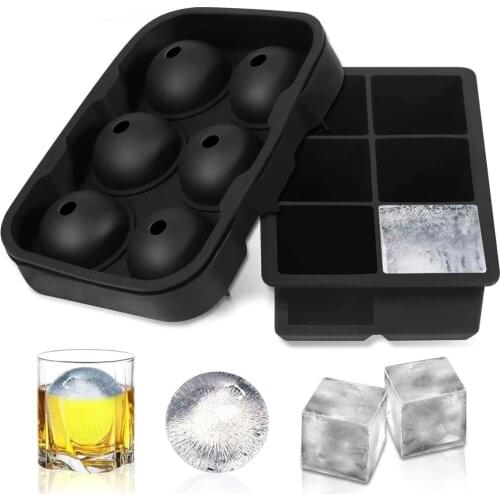 Ice Cube Trays Silicone Sphere Ice Ball Maker with Lid Large Square Molds for Whiskey Cocktails & Bourbon DIY Kitchen Frigerator
