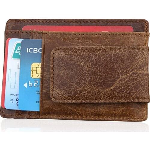 Popular Retro Genuine Leather Credit Card Holder Wallet 6 Card Holder 1 Coin Pocket 1 Banknote Clip Cow Leather ID Cards Case