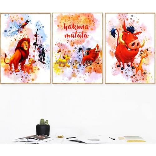 Lion King Watercolor Posters and Prints Disney Canvas Painting Wall Art Colorful Cartoon Home Decor for Baby Room Decor Pictures