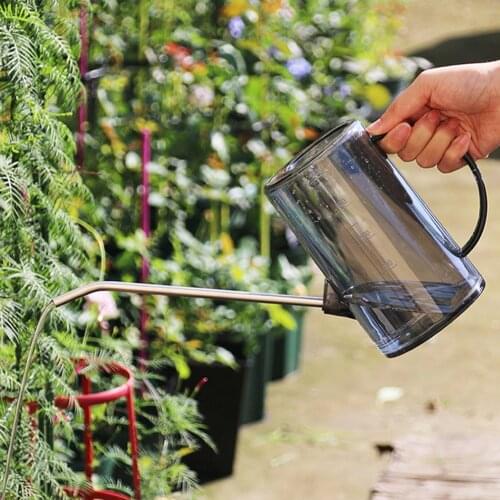 1L Transparent Flower Sprinkler Stainless Steel Long Mouth Watering Can Garden Planting Sprinkler Pot Household Garden Supplies