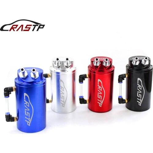 RASTP-Universal Round Aluminum Oil Catch Can Tank Collector Fuel Tank Reservoir Color Red/Blue/Black/Silver RS-OCC019