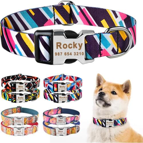 Adjustable Nylon Plaid Unisex Dog Collar Custom Free Engraved Name Personalized Dog Collar Small Large Product Dog Collar ID Tag